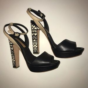 BCBGMAXAZRIA Black Leather Chevron Platform Heels